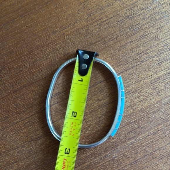 Blue Turquoise Southwestern Navajo Sterling Silver Inlay Bracelet - Picture 16 of 17